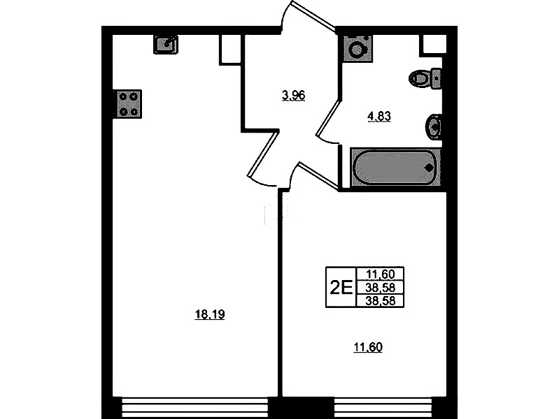 1-комнатная квартира 38.58 м², 1/5 эт., ЖК «Plus Пулковский»